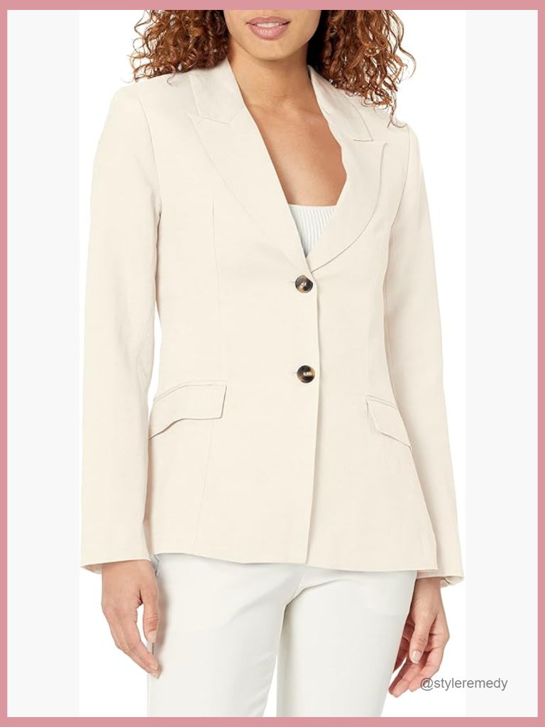 Linen Blend Blazer With Notch Collar, Regular Fit, Dry Clean Only